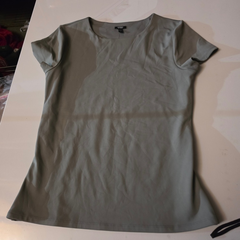 Express Body Contour Olive Green Short Sleeve Crew Neck Top Large